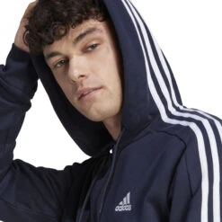 ADIDAS Essentials French Terry 3-Stripes Full-Zip Felpa Uomini - Blu Scuro, Bianco -Tennis Gioco 17880000 16