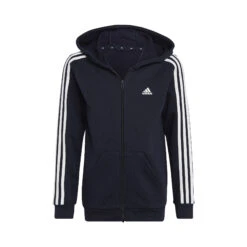 ADIDAS 3-Stripes Fleece Full-Zip Felpa Ragazzi - Blu Scuro, Bianco